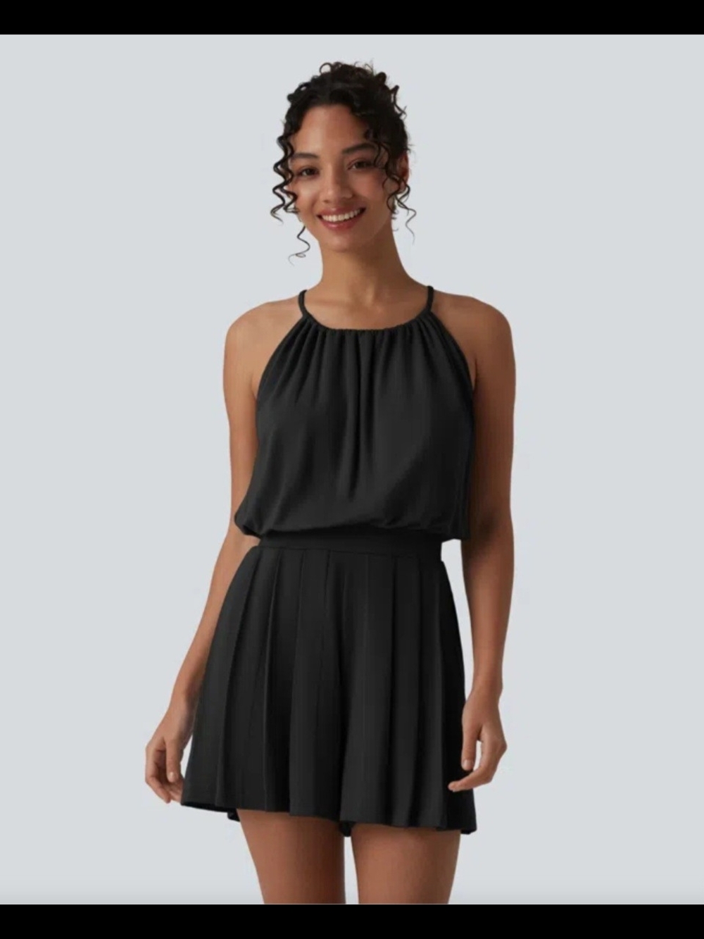 Halara Halter Sleeveless Tie-back Pleated Casual Romper with Pockets-Easy Peezy